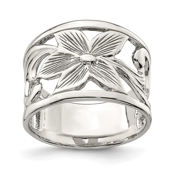 Rhodium-Plated Floral Ring in Sterling Silver
