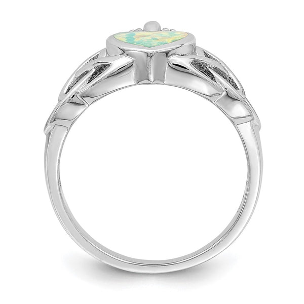 Sterling Silver Rhodium-Plated Lab-Created Opal Crown Ring