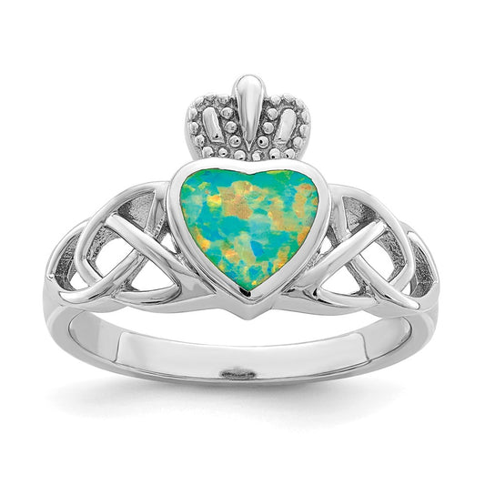Exclusive Sterling Silver Rhodium-Plated Opal Crown Ring - Stylish Celtic Knot