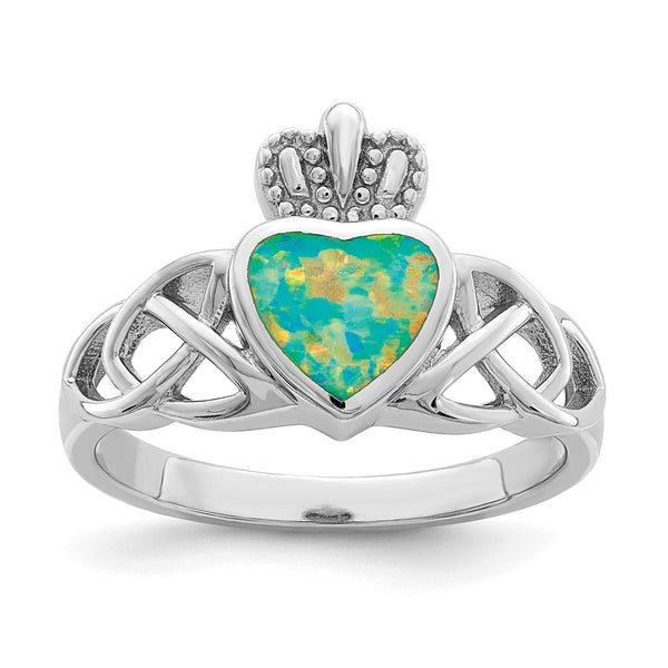 Sterling Silver Rhodium-Plated Lab-Created Opal Crown Ring