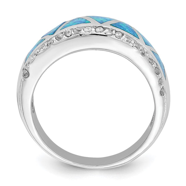 Rhodium-Plated Sterling Silver Triangle Ring with Blue Opal
