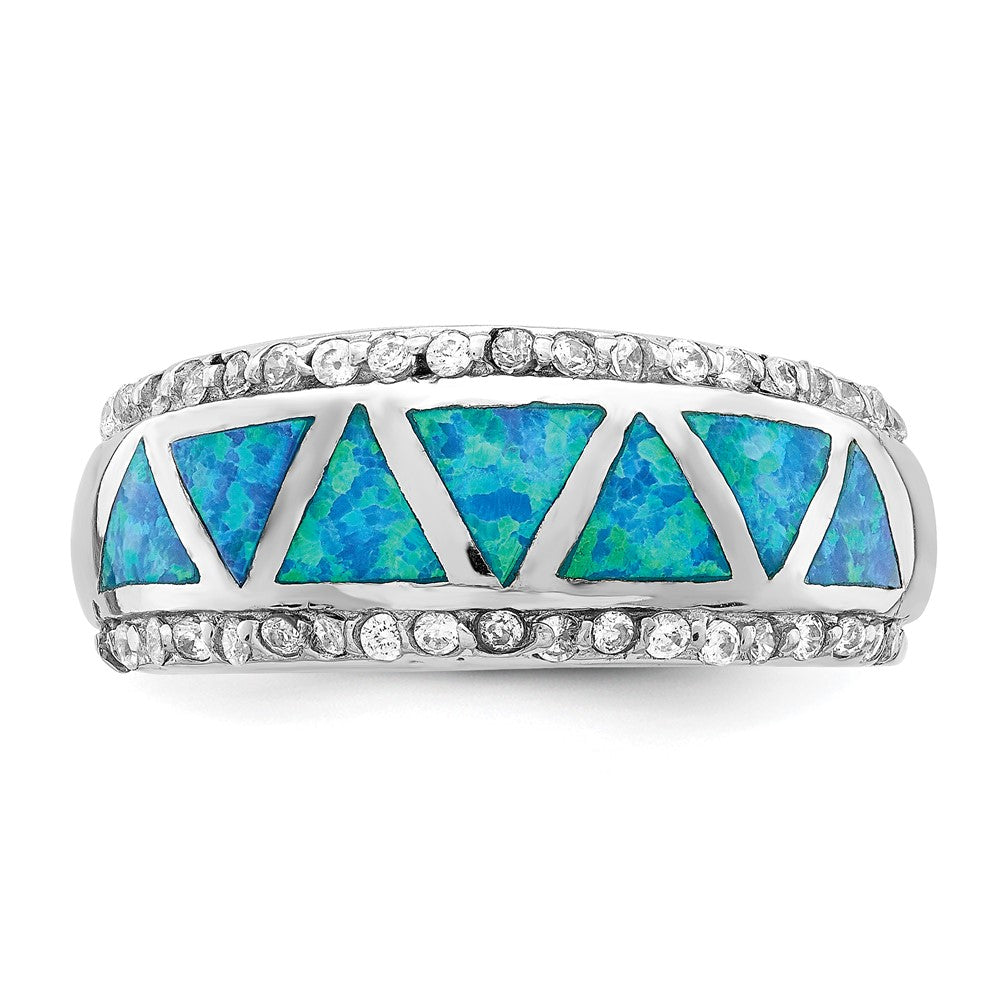 Shop Stylish Rhodium-Plated Sterling Silver Triangle Ring - Lab-Created Blue Opal