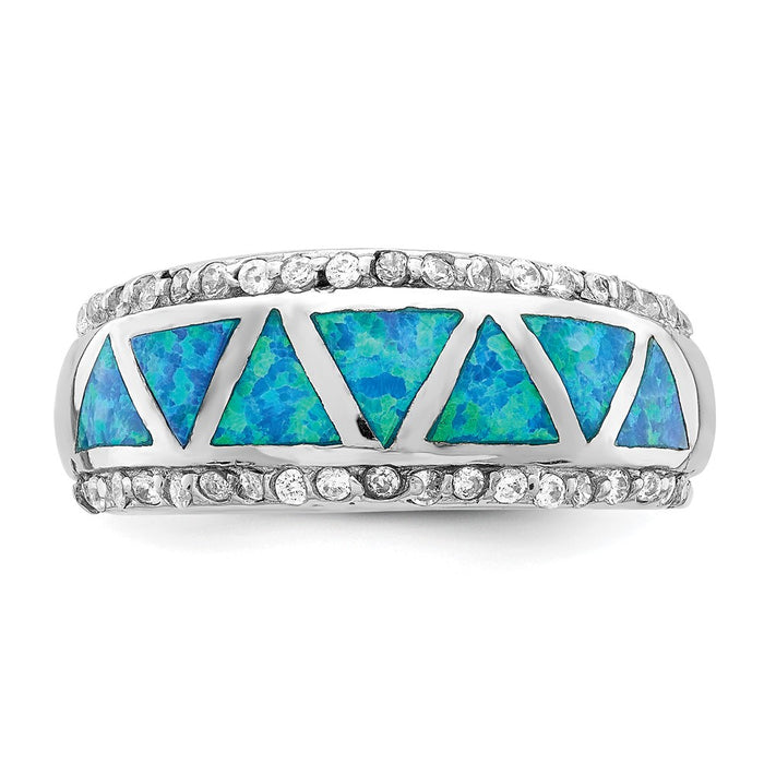 Shop Stylish Rhodium-Plated Sterling Silver Triangle Ring - Lab-Created Blue Opal-4