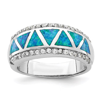 Shop Stylish Rhodium-Plated Sterling Silver Triangle Ring - Lab-Created Blue Opal