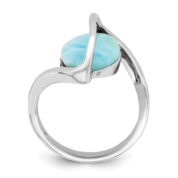 Rhodium-Plated Sterling Silver Twisted Larimar Ring