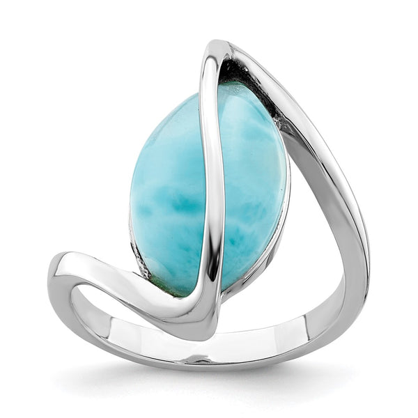 Rhodium-Plated Sterling Silver Twisted Larimar Ring