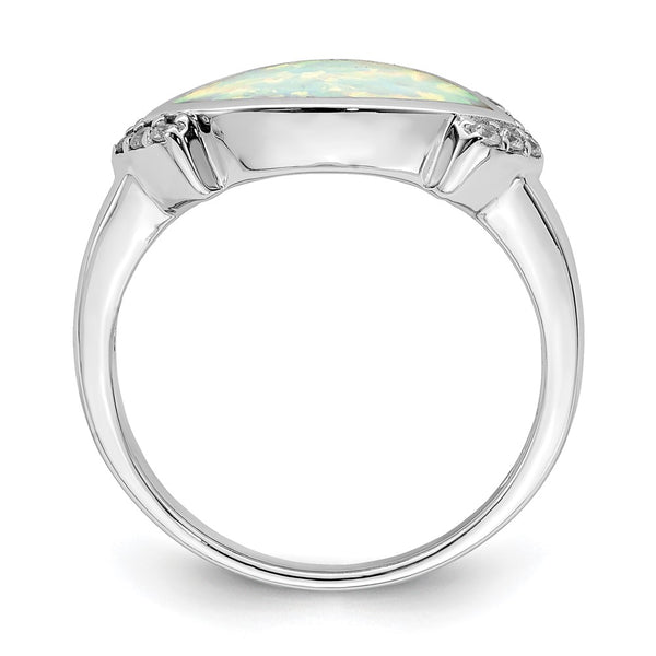 Rhodium-Plated Sterling Silver Marquise Ring with Opal & CZ
