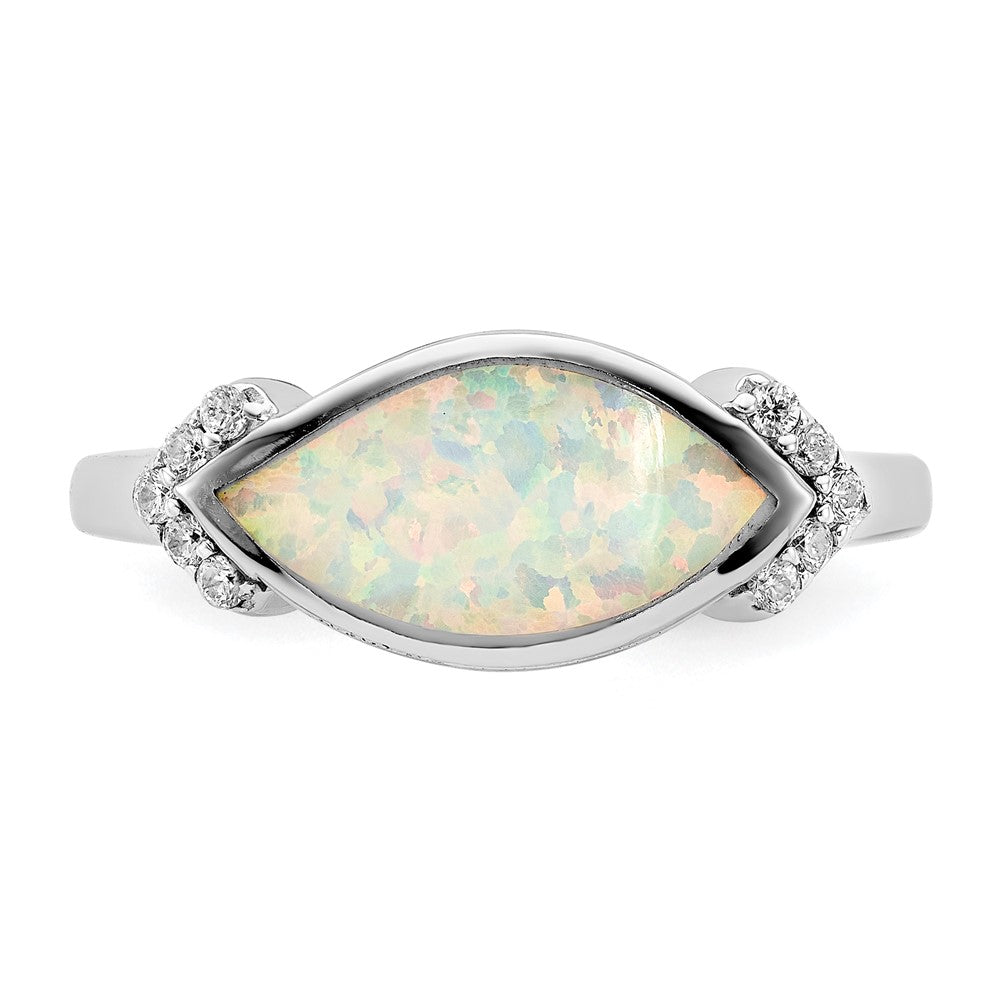 High-Quality Rhodium-Plated Sterling Silver Ring with Opal & CZ - Stylish Value