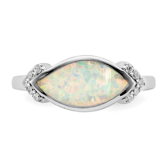 Buy Stylish Rhodium-Plated Sterling Silver Marquise Ring with Opal & CZ-4