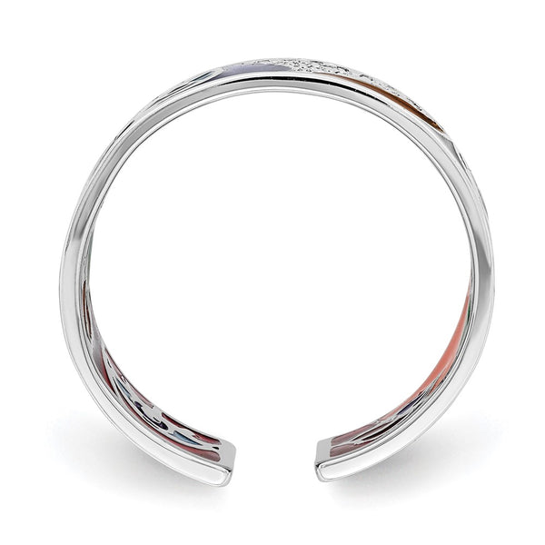 Rhodium-Plated Sterling Silver Cuff Ring with CZ Accents, 7.5"