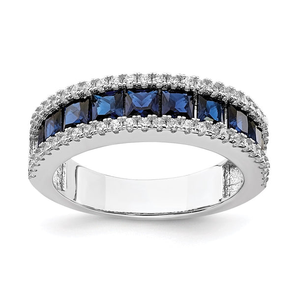 Rhodium-Plated Sterling Silver Ring with Blue Spinel & CZ - Style GR1-1018077