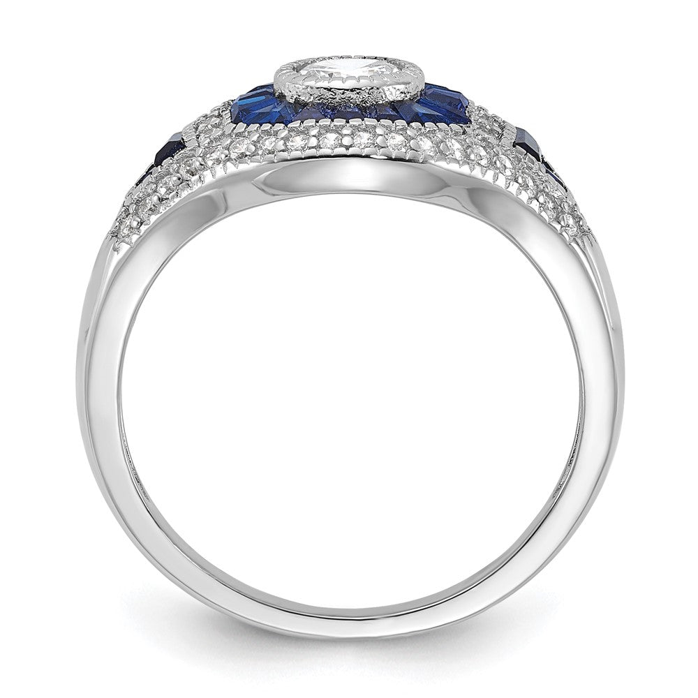 Exclusive Rhodium-Plated Silver Ring with Blue Spinel & Cubic Zirconia - Stylish Value