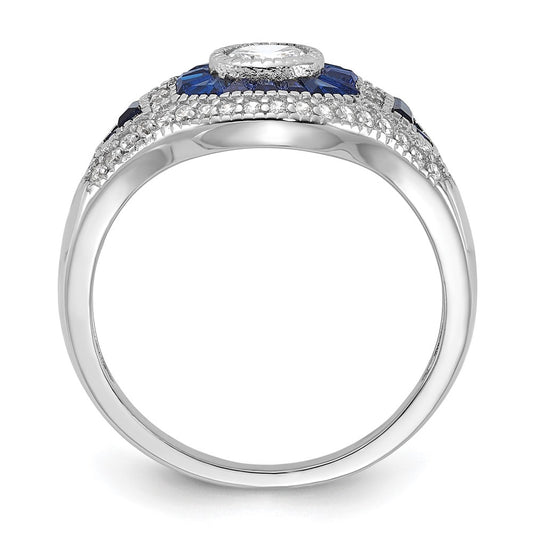 Exclusive Rhodium-Plated Silver Ring with Blue Spinel & Cubic Zirconia - Stylish Value