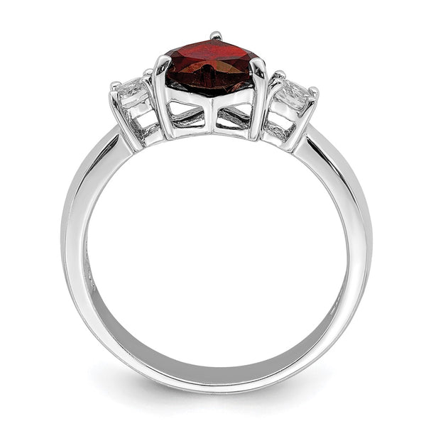 Rhodium-Plated Sterling Silver Heart Ring - Garnet Topaz Accents