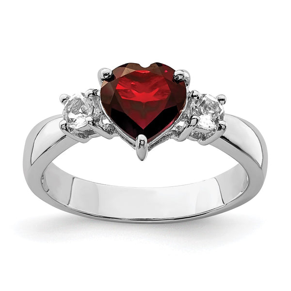 Rhodium-Plated Sterling Silver Heart Ring - Garnet Topaz Accents