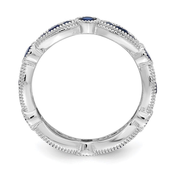 Rhodium-Plated Sterling Silver Eternity Ring with Blue Spinel