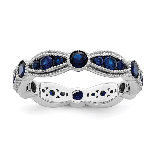 Rhodium-Plated Sterling Silver Eternity Ring with Blue Spinel
