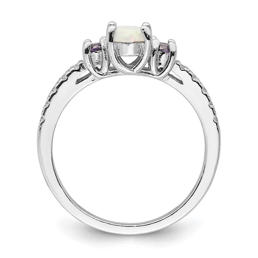 Buy Stylish Rhodium-Plated Sterling Silver Lab-Created Opal & CZ Ring