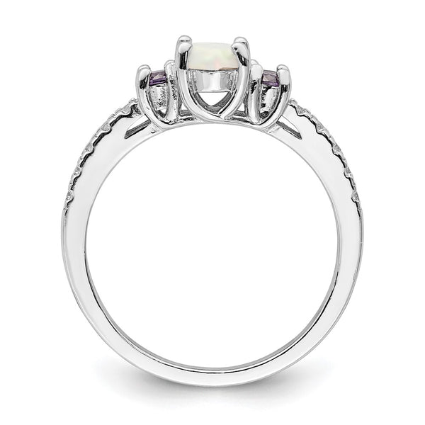 Rhodium-Plated Sterling Silver Ring with Lab-Created Opal & CZ - Style GR1-1018101