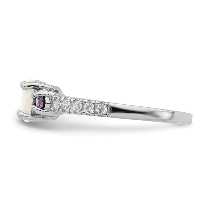 Buy Exclusive Rhodium-Plated Sterling Silver Ring with Lab-Created Opal & CZ - Stylish Value-3