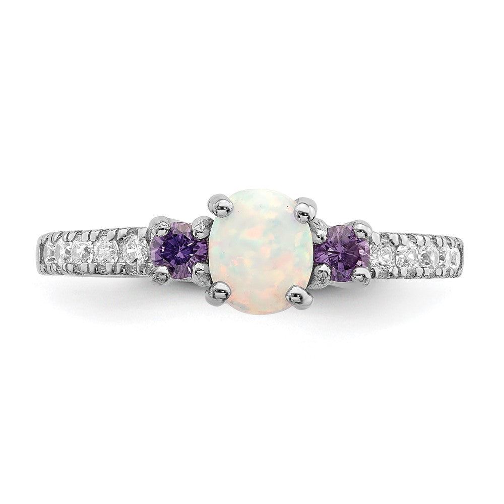 Buy Exclusive Rhodium-Plated Sterling Silver Ring with Lab-Created Opal & CZ - Stylish Value