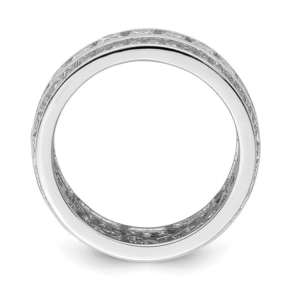 Rhodium-Plated Sterling Silver 3-Row CZ Eternity Ring