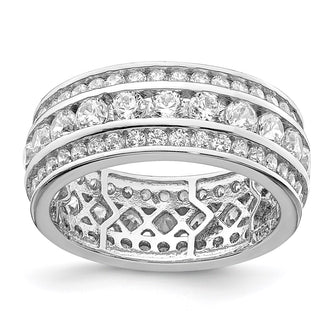 Shop Exclusive Rhodium-Plated Sterling Silver 3-Row CZ Eternity Ring - Stylish Value!