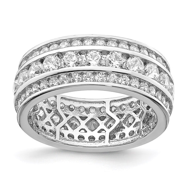 Rhodium-Plated Sterling Silver 3-Row CZ Eternity Ring