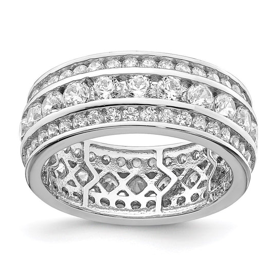 Order Affordable Rhodium-Plated Sterling Silver 3-Row CZ Eternity Ring