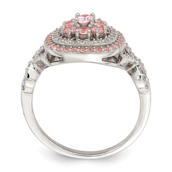 Sterling Silver Cushion Ring - Rose Gold Plated, CZ Stones