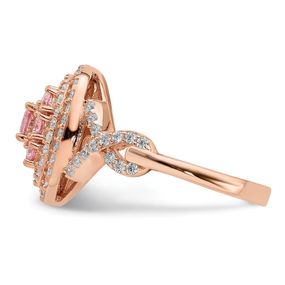 Exclusive Sterling Silver Cushion Ring - Rose Gold Plated, Stylish CZ Stones