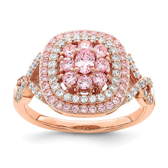 Buy Stylish Sterling Silver Cushion Ring with Rose Gold Plating & CZ Stones