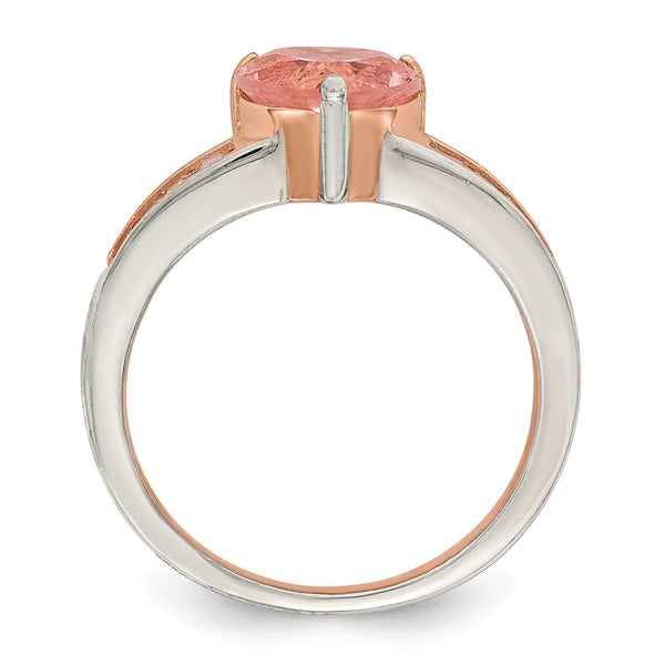 Rose Gold-Plated Sterling Silver Heart Ring - CZ Baguettes