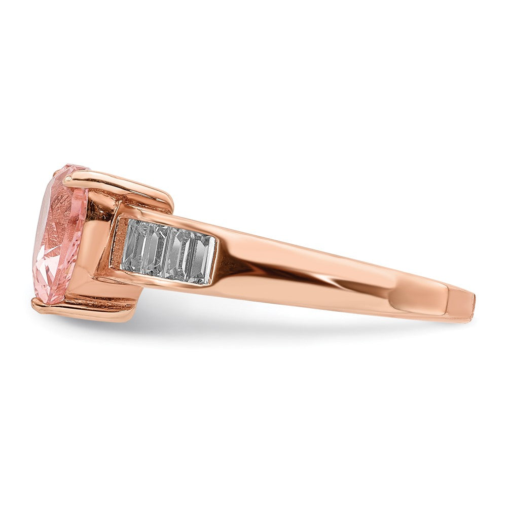 Shop Stylish Sterling Silver Rose Gold-Plated Heart Ring with CZ Baguettes