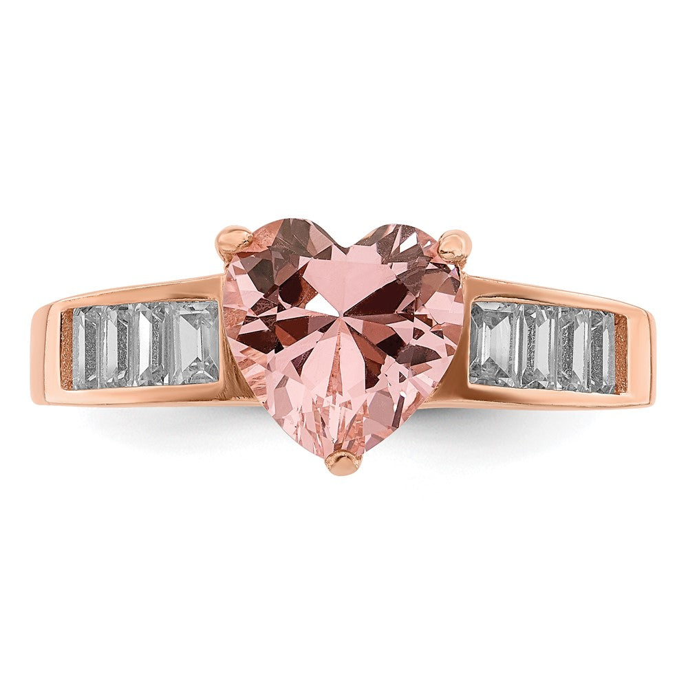 Shop Stylish Sterling Silver Rose Gold-Plated Heart Ring with CZ Baguettes