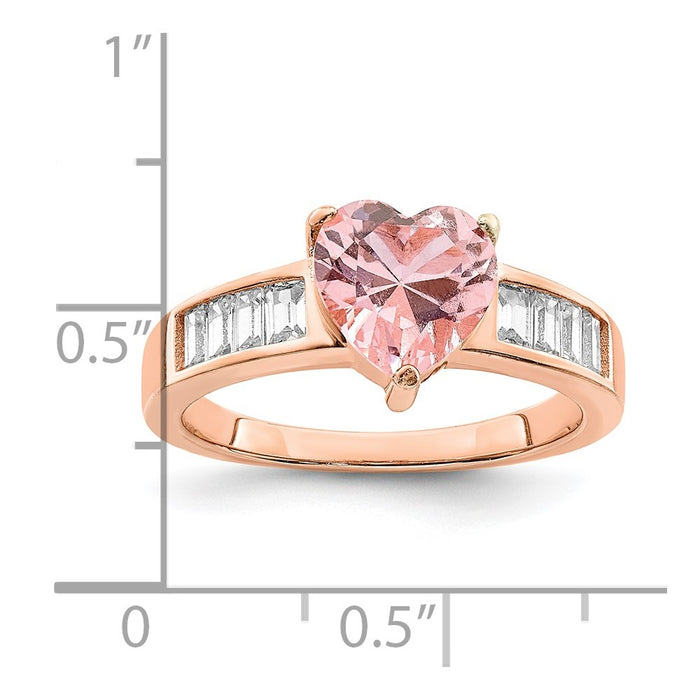 Shop Stylish Sterling Silver Rose Gold-Plated Heart Ring with CZ Baguettes-5