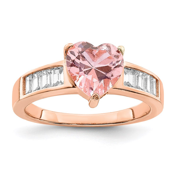 Rose Gold-Plated Sterling Silver Heart Ring - CZ Baguettes