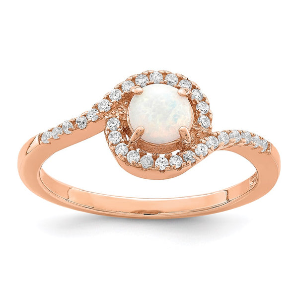 Rose Gold-Tone Halo Ring, 14K Silver, Created Opal CZ