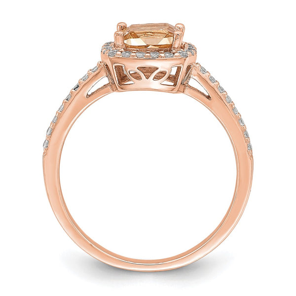 Rose Gold-Plated Sterling Silver Peach CZ Halo Ring
