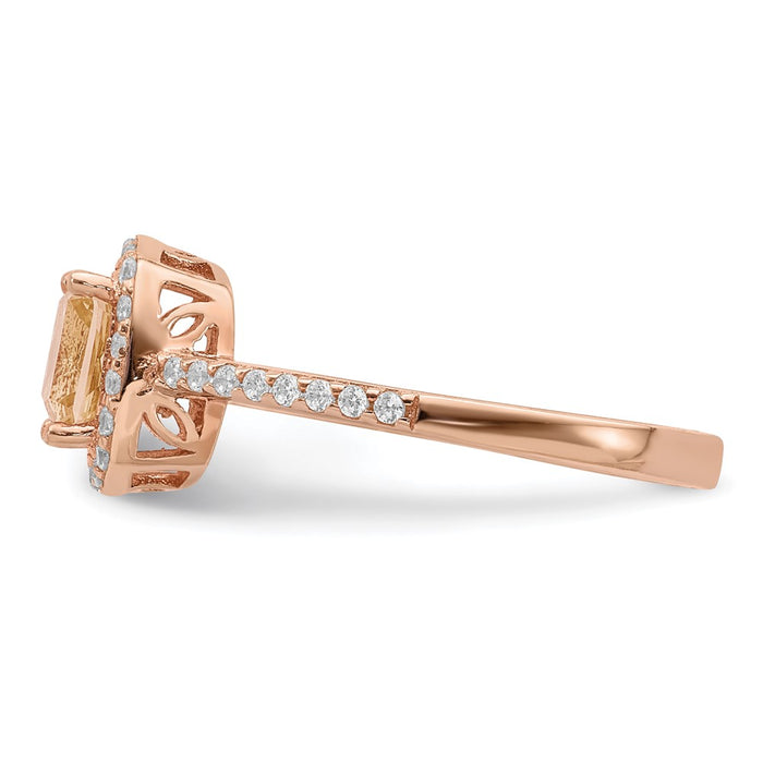 Shop Stylish Rose Gold-Tone Sterling Silver Peach CZ Halo Ring - Affordable Luxury-3