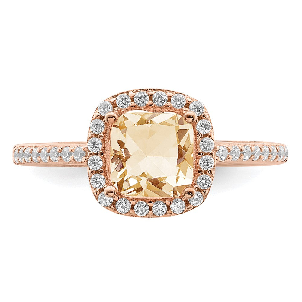 Shop Stylish Rose Gold-Tone Sterling Silver Peach CZ Halo Ring - Affordable Luxury