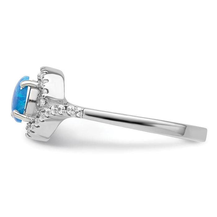 High-Quality Rhodium-Plated Sterling Silver Halo Ring with Blue Opal & CZ Accents-3