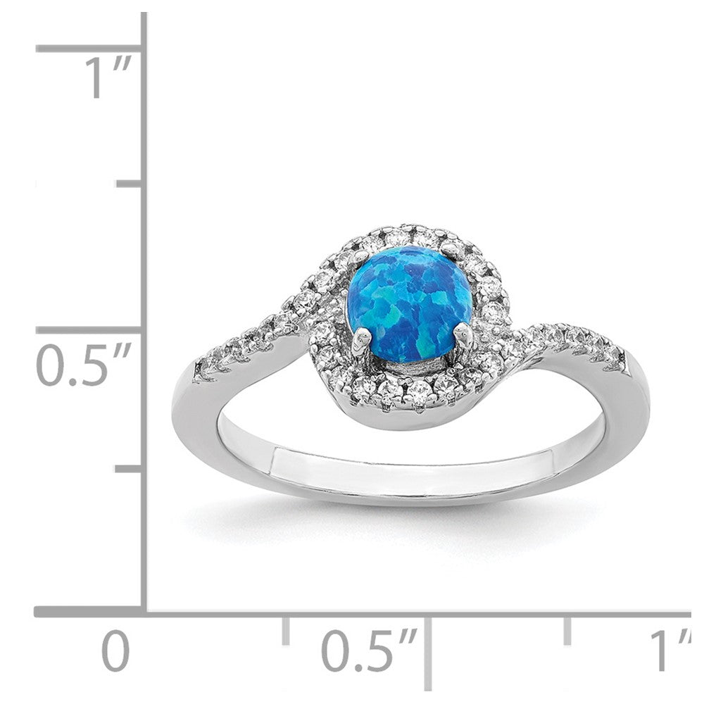 Buy Stylish Rhodium-Plated Sterling Silver Halo Ring with Blue Opal & CZ Accents