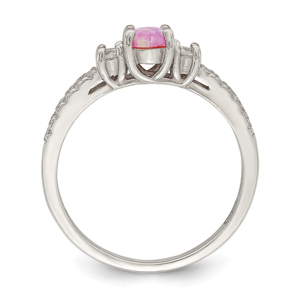 Rose Gold-Tone Sterling Silver Ring with Created Pink Opal