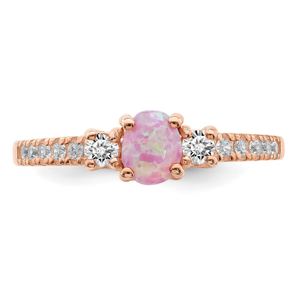 Shop Stylish Rose Gold-Tone Sterling Silver Ring with Created Pink Opal