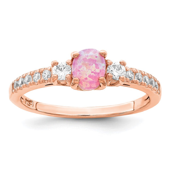 Rose Gold-Tone Sterling Silver Ring with Created Pink Opal