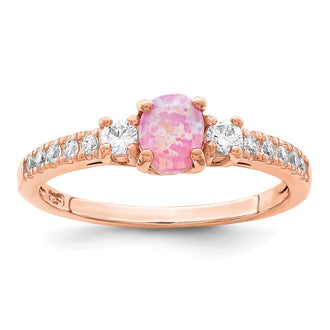 Shop Stylish Rose Gold-Tone Sterling Silver Ring with Created Pink Opal