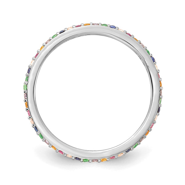 Prizma Colorful CZ Thin Band Ring - Rhodium-Plated Silver