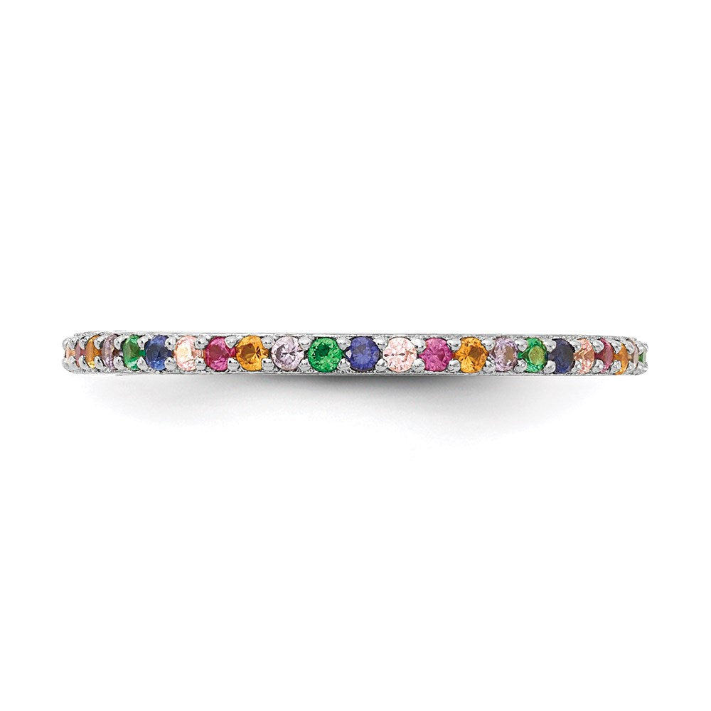 Shop Stylish Prizma Colorful CZ Thin Band Ring - Rhodium-Plated Sterling Silver