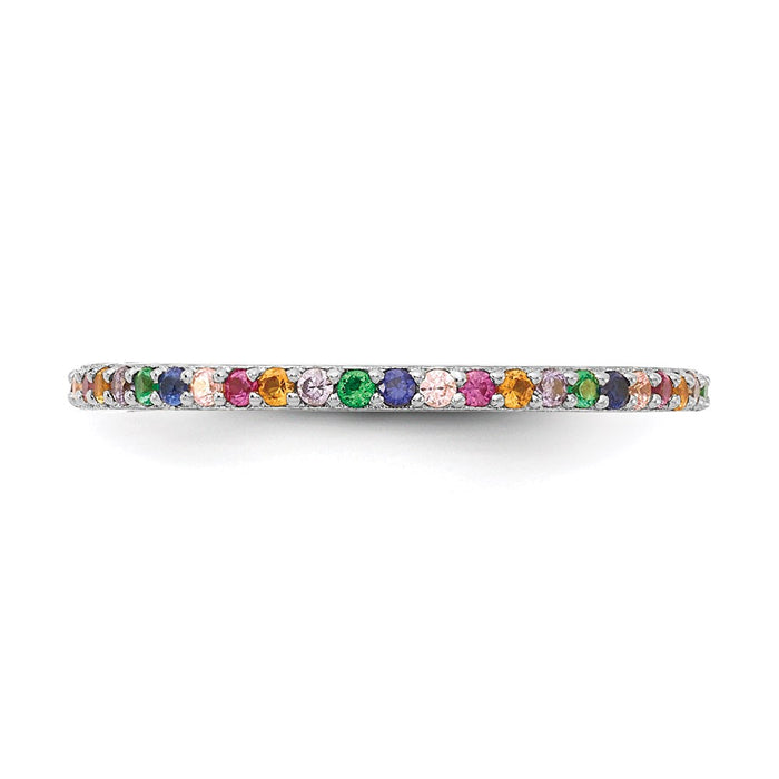 Shop Stylish Prizma Colorful CZ Thin Band Ring - Rhodium-Plated Sterling Silver-3